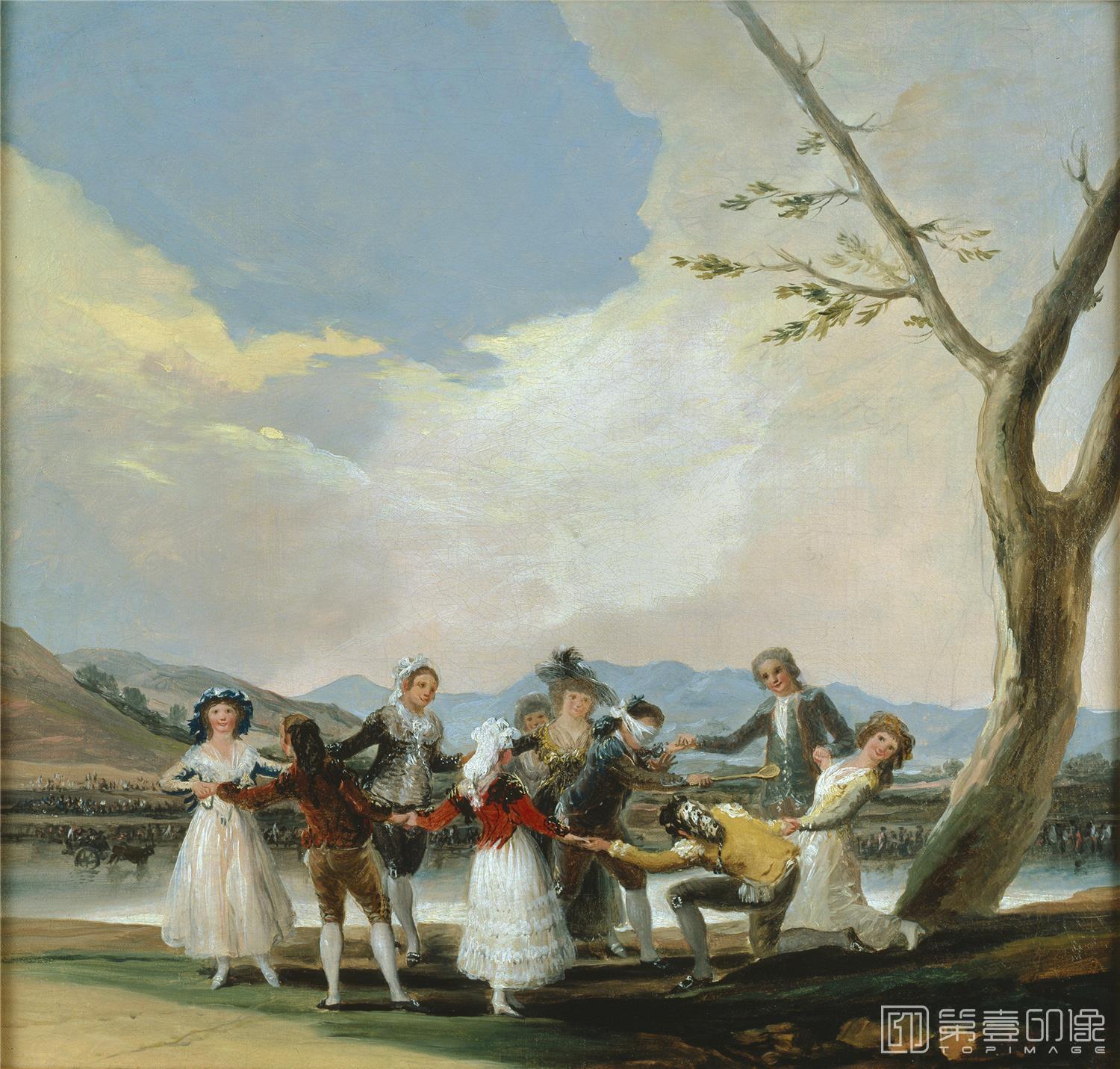 油画-西班牙普拉多美术馆油画藏画-Goya y Lucientes, Francisco de-La gallina ciega-41cm x 44cm-1131
